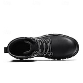 olcso Harci bakancs-Fekete műbőr férfi fűzős csizma vastag talppal és katonai stílussal – tökéletes Harley-Davidson motorosoknak, punk rockereknek, hétköznapi viseletnek és trendi utcai divatnak.