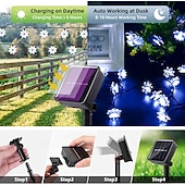 abordables Tiras de Luces LED-Luces de cadena solares de loto al aire libre 12m 100LEDs guirnalda impermeable decoración de Halloween en jardín balcón y árbol en festividades