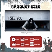 cheap Halloween Garage Door Cover-Halloween Haunted Garage Door Cover, Scary Ghost with Blood Footprints and "I SEE YOU" Print, Creepy Horror Decoration for Outdoor Yard, House, or Party 2025
