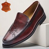 economico Mocassini in pelle premium-mocassini da uomo in vera pelle color bordeaux: classiche scarpe eleganti slip-on con stampa goffrata per ufficio, feste e occasioni formali