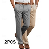 preiswerte Schlank-Herren Hose Anzughose Freizeithose Faltenhose Fronttasche Gerader Schnitt Mehrfachpackung Einfach Komfort Volle Länge Hochzeit Geschäft Lässig Mode Klassisch Braun + Schwarz Marineblau+Braun