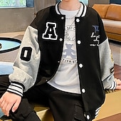 billiga Pojkars basebolljackor-Barn Unisex Baseballjackor Ytterkläder Färgblock Långärmad Komfort Knappar Mjukt Täcka Utomhus Bomull Mode Dagligen Svart Vår Höst 4 år +