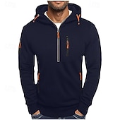 economico felpe con cappuccio da uomo di base-Per uomo Felpa con cappuccio Felpa con cappuccio e zip corta Nero Bianco Blu marino Cachi Grigio chiaro Con Cappuccio Semplice Tasca Zip a un quarto Sport &amp; Outdoor Quotidiano Ferie Poliestere