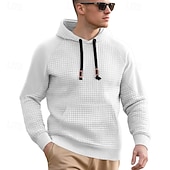 economico felpe con cappuccio da uomo di base-Per uomo Felpa con cappuccio Felpa con cappuccio a nido d&#039;ape Nero Bianco Cachi Grigio chiaro Grigio scuro Con Cappuccio Semplice Pieghettato Patchwork Testurizzato Sport &amp; Outdoor Casuale Quotidiano