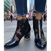 tanie Buty do kostki-białe koronkowe botki damskie na przezroczystym obcasie słupkowym - idealne na wesela i imprezy okolicznościowe