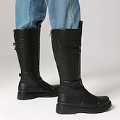 お買い得  乗馬ブーツ-メンズブラウンストラップニーハイブーツ - 大胆なストラップが付いた頑丈なスタイルで、カジュアルな外出やファッショナブルなストリートウェアに最適です。