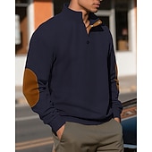 baratos Suéteres básicos-Homens Moletom Preto Verde Claro Verde Tropa Azul Marinha Azul Henley Bloco de cor Patchwork Desportos e Ar livre Diário Feriado Poliéster Roupa de rua Básico Casual Primavera Outono Roupa Moletons