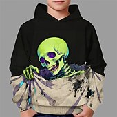levne Chlapecké halloweenské kostýmy-předvečer Všech svatých Chlapecké 3D Lebky Kapuce Dlouhý rukáv Jaro Podzim Módní Šik ven Děti 4-12 let Kapuce Venkovní Ležérní Denní Běžný