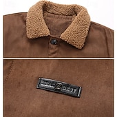 baratos Jaquetas de Suede Sintético-Homens Jaqueta de camurça sintética Jaqueta de Inverno Casaco de lã Jaqueta casual Férias Diário Térmico / Quente Bolsos Tosão Outono Inverno Tecido Moda Roupa de rua Lapela Padrão Preto Cinzento