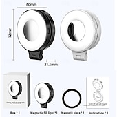 Недорогие Декоративные огни-Магнитная бьюти-лампа для селфи 3-в-1 для телефонов. 360-градусная светодиодная кольцевая лампа с магнитом, зеркалом и подставкой для телефона. Портативная перезаряжаемая подсветка с 3 режимами