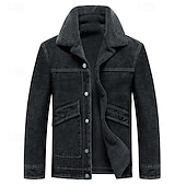 tanie Kurtki jeansowe-Męskie Kurtka zimowa Kurtka polarowa Jeansowa kurtka Urlop Codzienny Keep Warm Kieszeń Polar Jesień Zima Równina Moda Moda miejska Klapa Regularny Czarny Niebieski Ciemnoszary Kurtki