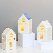 abordables 123496-Veilleuse LED électronique creuse en céramique blanche pour Noël, luminaire décoratif d&#039;intérieur, idéal pour un salon, une chambre à coucher, une cuisine, un bureau ou un bureau, avec 3 piles LR44