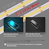 abordables Contrôle à distance-Ruban LED COB FCOB flexible haute densité 5 m (16,4 pi) 640 LED/m, température de couleur réglable 3000 K - 6000 K, IRC 90, intensité variable, pour chambre, cuisine, décoration intérieure, 24 V CC