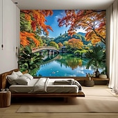 cheap Wall Tapestries-Tapestry Blanket Wall Hangings Landscape Nature Bridge Lake 3D Bedroom Living Room Dorm Teens Room College Dorm Guys Man Cave Frat Bedroom Home Decor