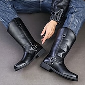 economico Stivali da equitazione-stivali da uomo a metà polpaccio in vera pelle sintetica con imbracatura – stivali da motociclista western in stile vintage per l'uso all'aperto e casual