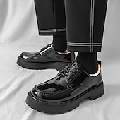 economico Scarpe Oxford-scarpe oxford nere lucide da uomo – scarpe eleganti stringate in vernice con suola spessa per feste serali, moda gotica, concerti e occasioni speciali