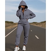 abordables Chándales-Mujer Sudadera con capucha de una pieza Conjuntos de mono Otoño Cerrar Color sólido Trajes de Yoga Blanco Verde Ejército Senderismo Vocación Al Aire Libre Manga Larga Deporte Ropa de Deporte