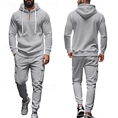 abordables Survêtements de base-Homme Ensemble Survetement Ensemble de tenues Ensemble de sweats à capuche Sweat à Capuche Extérieur Quotidien Sports Cordon de serrage Avec Poches Uni Rouge vin Noir Blanche Polyester Tenues de Sport