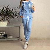 رخيصةأون بدلات رياضية-نسائي بدلة رياضية من قطعتين هودي صالة مجموعات بدلات رياضية لون سادة أطقم ملابس رياضية خريف &amp; شتاء زهري أزرق الصالة الرياضية اكتشف - حل ركض خصر عالي خفة الوزن موضة كم طويل رياضة ألبسة رياضية مرن نسبياً