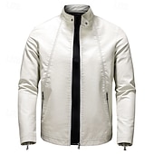 Men's Faux Leather Jacket Fleece Jacket Biker Jacket Motorcycle Jacket Vacation Daily Windproof Warm Pocket Fleece Fall Winter Plain Fashion Classic Stand Collar Regular Black White Wine Jacket cheap Faux Leather Jackets-Men's Faux Leather Jacket Fleece Jacket Biker Jacket Motorcycle Jacket Vacation Daily Windproof Warm Pocket Fleece Fall Winter Plain Fashion Classic Stand Collar Regular Black White Wine Jacket