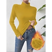 abordables Hauts Unis pour Femmes-Femmes Chemisier Couleur Unie Élégant Basique Occasionnel manche longue Col roulé Hauts Réguliers Quotidien Noir Blanche Jaune Rose Claire Marron Printemps Automne Hiver
