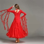 Недорогие Стандартный бальный зал-Бальные танцы Платье Чистый цвет Жен. Выступление Учебный Тематическая вечеринка Длинный рукав Спандекс