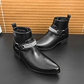 levne Dámské boty-Pánské hnědé chelsea boty z umělé kůže s řetízkovým akcentem, elegantní a moderní vzhled pro formální kancelářské oblečení, večírky a večerní vycházky.