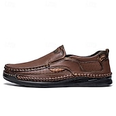 tanie Buty casual slip-on-Brązowe mokasyny męskie – klasyczne i wygodne, wsuwane buty do jazdy samochodem z ręcznie szytymi detalami, idealne do noszenia na co dzień, w biurze i w biznesie