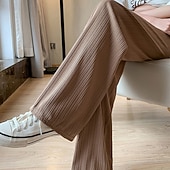ieftine picior lat și talie înaltă-Pentru femei Picior Larg Pantaloni Pantaloni Palazzo Modă Șic Stradă Lungime totală Talie Înaltă Simplu Talie elastică Respirabilitate Comfortabil Stradă Purtare Zilnică Ieșire Negru Trifoi Kaki Bej