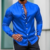 economico Camicie in raso da uomo-Per uomo Camicia Camicia in raso Camicia elegante Camicia casual Camicia con Bottoni Camicia da Ballo Semplice Formale Matrimonio Bianco Vino Blu reale Oro Manica Lunga Collo alla coreana Tutte le