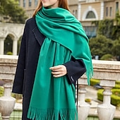 Недорогие Женские накидки и шали-Жен. Прямоугольный платок Шарфы кольцом Повседневные выходные Синий Оранжевый ШАРФ Чистый цвет