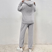 رخيصةأون بدلات رياضية-نسائي بدلة رياضية من قطعتين هودي صالة مجموعات بدلات رياضية لون سادة أطقم ملابس رياضية خريف &amp; شتاء أسود أبيض الصالة الرياضية الخارج ركض كم طويل رياضة ألبسة رياضية مرن نسبياً عادي