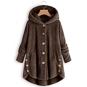 levne Fleece-lined bundy-Dámské Šerpa bunda Mikina s kapucí Pohodlné Prodyšné Kapsy Knoflíky Módní Na běžné nošení Bez vzoru Dovolená ulice Ležérní Denní nošení Jednořadé Standardní Kapuce Volný Dlouhý rukáv Svrchní oděvy