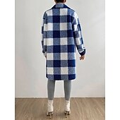 olcso Béléses fleece dzsekik-Női Sherpa kabát Kényelmes Légáteresztő Zseb Gombok Nyomtatott Alkalmi Kockás Vakáció Utca Hétköznapi Hétköznapi viselet Egysoros Hosszú Térfogatcsökkenés Laza öltözet Hosszú ujj Felsőruházat Fekete
