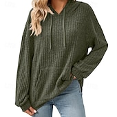 billiga Texturerade Huvtröjor &amp; Sweatshirts-Dam Pullover Hoodie Sweatshirt Slät Ledigt Långärmad Huva Vanliga toppar Gata Helgdag Ficka Ljusgrön Vin Ljuslila Kaki Armégrön Höst Vinter