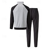 cheap Basic Tracksuits-Men&#039;s Sweatshirt Tracksuit Outfit Set Stand Collar Outdoor Daily Sports Drawstring Zip Up Pocket Color Block White Brown Khaki Polyester Activewear Fashion Streetwear Spring