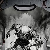 levne Chlapecké halloweenské kostýmy-předvečer Všech svatých Chlapecké 3D Lebky Mikina Dlouhý rukáv Jaro Podzim Módní Základní Děti 4-12 let Tričkový Venkovní Ležérní Denní Běžný