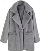 preiswerte Felle &amp; Leder-Damen Mantel Kunstpelzmantel Warm Bequem Tasche Lässig Einfach Urlaub Straße Lässig Alltagskleidung Lang Umlegekragen Normale Passform Langarm Oberbekleidung Blau Braun Khaki Herbst Winter