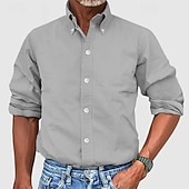 preiswerte Button-Down-Hemden für Herren-Herren Hemd Kleidhemd Durchgeknöpft Hemd Einfach Geschäft Täglich Schwarz Weiß Gelb Rosa Langarm Umlegekragen Sommer Frühling Bekleidung