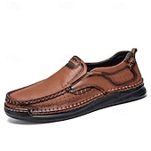 tanie Buty casual slip-on-Brązowe mokasyny męskie – klasyczne i wygodne, wsuwane buty do jazdy samochodem z ręcznie szytymi detalami, idealne do noszenia na co dzień, w biurze i w biznesie