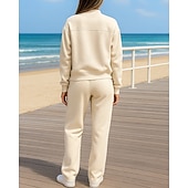 preiswerte Trainingsanzüge-Damen 2-teilige Outfits Lounge-Sweatshirt Tasche Einfarbig Kombination Herbst Schwarz Weiß Spandex Outdoor Reise Sport Feuchtigkeitsableitend Langarm Sport Sportkleidung Mikroelastisch Normale