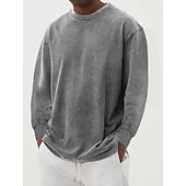 preiswerte Basic-T-Shirts-Herren T-Shirt Langarmshirt Langarm Rundhalsausschnitt Herbst Winter Retro Einfarbig Mode Designer Nostalgisch Mode Jahrgang Urlaub Straße Ausgehen Schwarz Himmelblau Olive Top T-Shirt für Herren