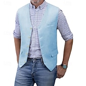 economico Gilet da uomo-Per uomo Gilet Vacanza Feste Affari Moda Casual Primavera Autunno Tasca Bottoni 75% cotone Confortevole Semplice Monopetto Un Bottone Scollo a V Vestibilità regolare Argento Nero Bianco Champagne