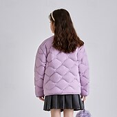 billiga Flickors dun- och parka-jacka-Barn Flickor Dunjacka Ensfärgat Mode Dragkedja Skola Täcka Ytterkläder 4-12 år Vinter Svart Rodnande Rosa Blå
