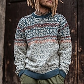 abordables Pulls imprimés-Noël Homme Pull Fair Isle Pull Tricots Col Rond Occasionnel Vacances Quotidien Impression 3D Garder au chaud manche longue Printemps Automne Hiver Bleu