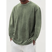 preiswerte Basic-T-Shirts-Herren T-Shirt Langarmshirt Langarm Rundhalsausschnitt Herbst Winter Retro Einfarbig Mode Designer Nostalgisch Mode Jahrgang Urlaub Straße Ausgehen Schwarz Himmelblau Olive Top T-Shirt für Herren