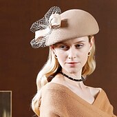 olcso Buli kalapok-kalapok 100% gyapjú barett sapka keménykalap / cloche kalap tea party koktél kalap elegáns brit masnival tiszta színű fejdísz fejfedő