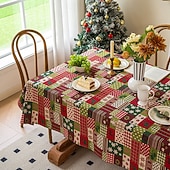 abordables Cuisine de noël-Nappe de Noël luxueuse élégant couvre-table rectangulaire rouge nappe pour table de thé de vacances linge de table décoratif de Noël