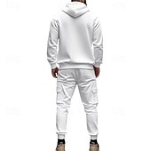 abordables Survêtements de base-Homme Ensemble Survetement Ensemble de tenues Ensemble de sweats à capuche Sweat à Capuche Extérieur Quotidien Sports Cordon de serrage Avec Poches Uni Rouge vin Noir Blanche Polyester Tenues de Sport