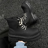 abordables Bottes de travail-Homme Bottes Bottes de Travail Marche ancien Quotidien PU Augmentation de la hauteur Confortable Bottes Mi-Mollet À lacets Noir Automne Hiver